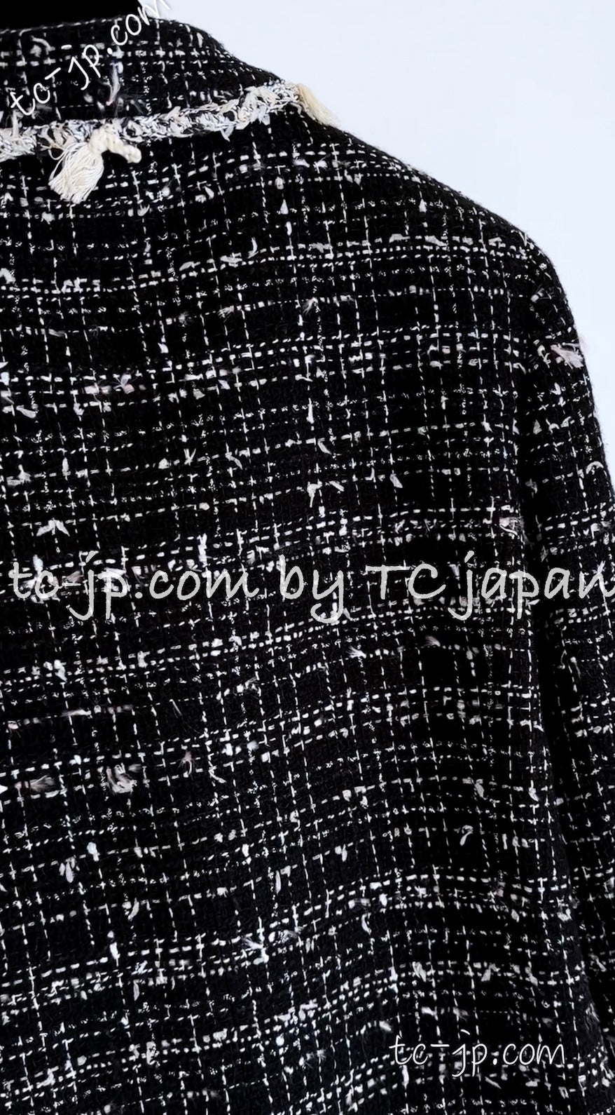 CHANEL 05C Black Creme Fringe Trimmed Tweed Jacket 36 38 シャネル ブラック クリーム フリンジトリミング ツイード ジャケット 即発