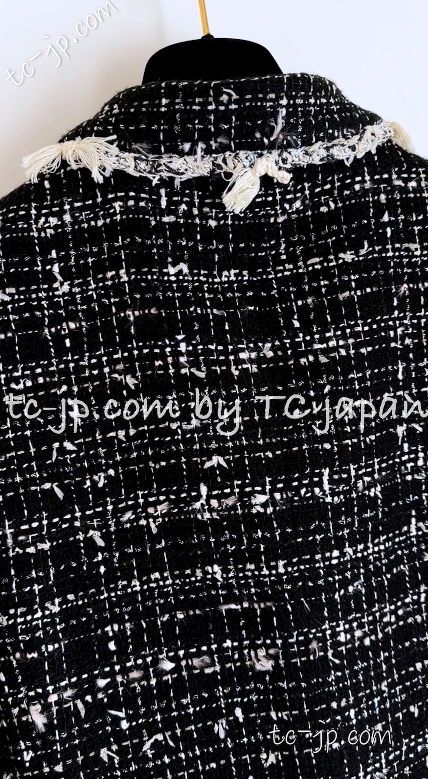 CHANEL 05C Black Creme Fringe Trimmed Tweed Jacket 36 38 シャネル ブラック クリーム フリンジトリミング ツイード ジャケット 即発