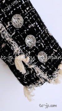 CHANEL 05C Black Creme Fringe Trimmed Tweed Jacket 36 38 シャネル ブラック クリーム フリンジトリミング ツイード ジャケット 即発
