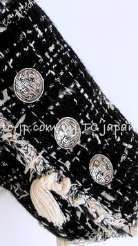 CHANEL 05C Black Creme Fringe Trimmed Tweed Jacket 36 38 シャネル ブラック クリーム フリンジトリミング ツイード ジャケット 即発