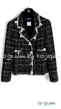 CHANEL 05C Black Creme Fringe Trimmed Tweed Jacket 36 38 シャネル ブラック クリーム フリンジトリミング ツイード ジャケット 即発