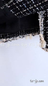 CHANEL 05C Black Creme Fringe Trimmed Tweed Jacket 36 38 シャネル ブラック クリーム フリンジトリミング ツイード ジャケット 即発