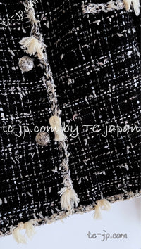 CHANEL 05C Black Creme Fringe Trimmed Tweed Jacket 36 38 シャネル ブラック クリーム フリンジトリミング ツイード ジャケット 即発
