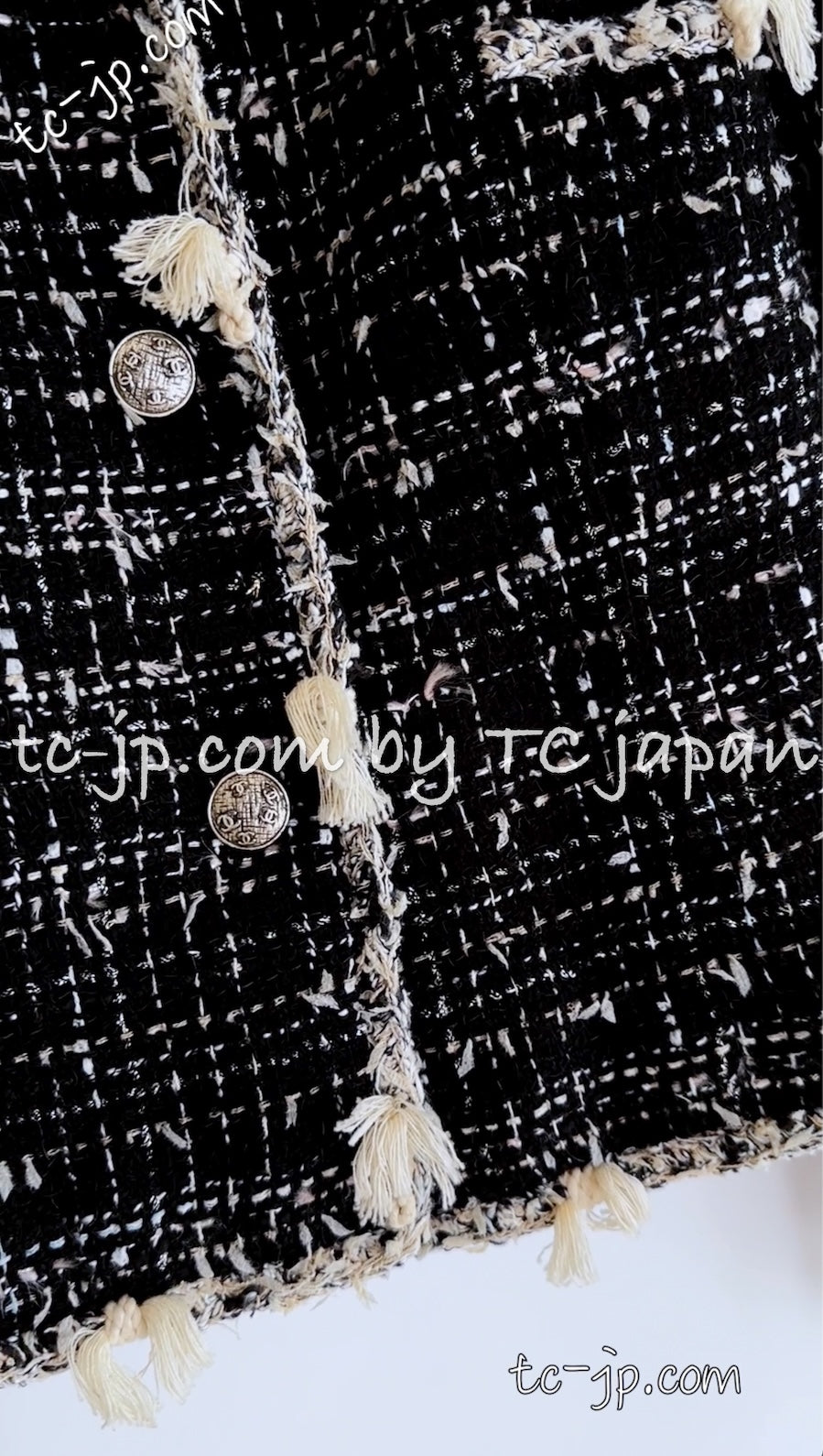 CHANEL 05C Black Creme Fringe Trimmed Tweed Jacket 36 38 シャネル ブラック クリーム フリンジトリミング ツイード ジャケット 即発