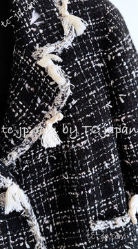 CHANEL 05C Black Creme Fringe Trimmed Tweed Jacket 36 38 シャネル ブラック クリーム フリンジトリミング ツイード ジャケット 即発