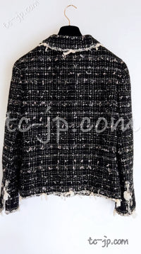 CHANEL 05C Black Creme Fringe Trimmed Tweed Jacket 36 38 シャネル ブラック クリーム フリンジトリミング ツイード ジャケット 即発