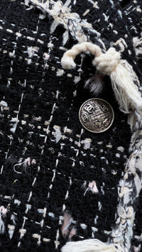 CHANEL 05C Black Creme Fringe Trimmed Tweed Jacket 36 38 シャネル ブラック クリーム フリンジトリミング ツイード ジャケット 即発
