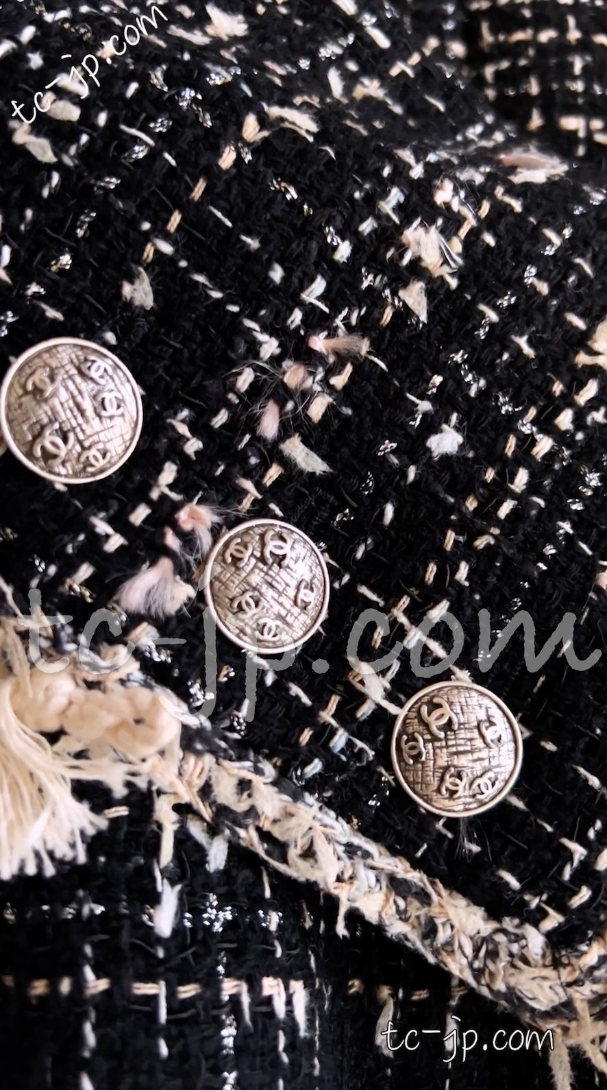 CHANEL 05C Black Creme Fringe Trimmed Tweed Jacket 36 38 シャネル ブラック クリーム フリンジトリミング ツイード ジャケット 即発