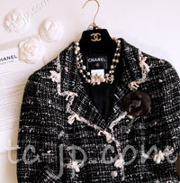 CHANEL 05C Black Creme Fringe Trimmed Tweed Jacket 36 38 シャネル ブラック クリーム フリンジトリミング ツイード ジャケット 即発