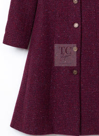 CHANEL 01A Vintage Bordeaux Wine Raspberry Red Cashmere Tweed Dress Coat 34 シャネル ヴィンテージ ボルドーワイン ラズベリー レッド カシミヤ ツイード ワンピース コート 即発