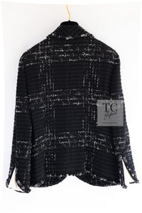 CHANEL 08C Black Beaded Chain Cotton Wool Tweed Jacket Skirt Suit 36 シャネル ブラック ビーズ チェーン コットン ウール ツイード ジャケット スカート スーツ 即発