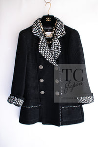 CHANEL 10PF Black Silk Wool Sequin Embellished Trim Tweed Double Jacket 38 シャネル ブラック シルク ウール スパンコール ツイード ダブル ジャケット 即発