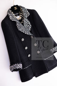 CHANEL 10PF Black Silk Wool Sequin Embellished Trim Tweed Double Jacket 38 シャネル ブラック シルク ウール スパンコール ツイード ダブル ジャケット 即発