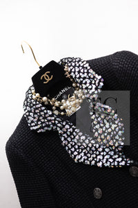 CHANEL 10PF Black Silk Wool Sequin Embellished Trim Tweed Double Jacket 38 シャネル ブラック シルク ウール スパンコール ツイード ダブル ジャケット 即発
