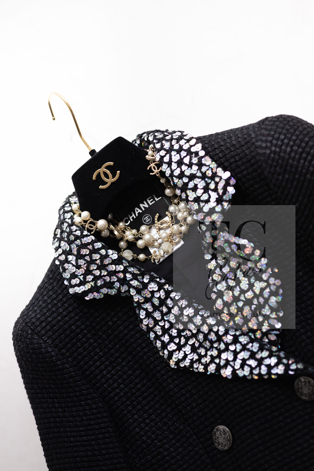 CHANEL 10PF Black Silk Wool Sequin Embellished Trim Tweed Double Jacket 38 シャネル ブラック シルク ウール スパンコール ツイード ダブル ジャケット 即発