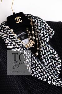 CHANEL 10PF Black Silk Wool Sequin Embellished Trim Tweed Double Jacket 38 シャネル ブラック シルク ウール スパンコール ツイード ダブル ジャケット 即発