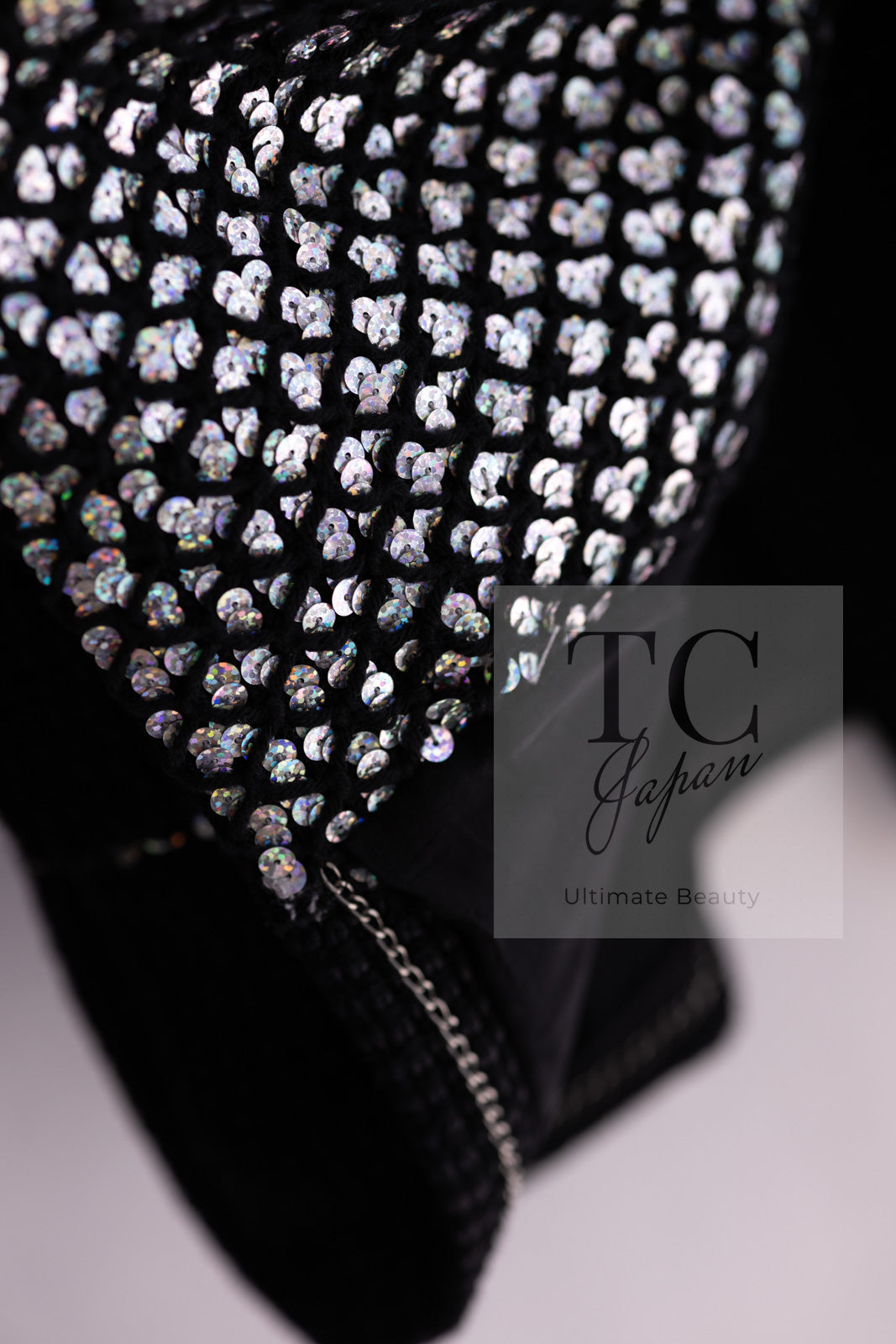 CHANEL 10PF Black Silk Wool Sequin Embellished Trim Tweed Double Jacket 38 シャネル ブラック シルク ウール スパンコール ツイード ダブル ジャケット 即発