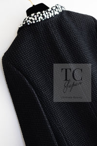 CHANEL 10PF Black Silk Wool Sequin Embellished Trim Tweed Double Jacket 38 シャネル ブラック シルク ウール スパンコール ツイード ダブル ジャケット 即発