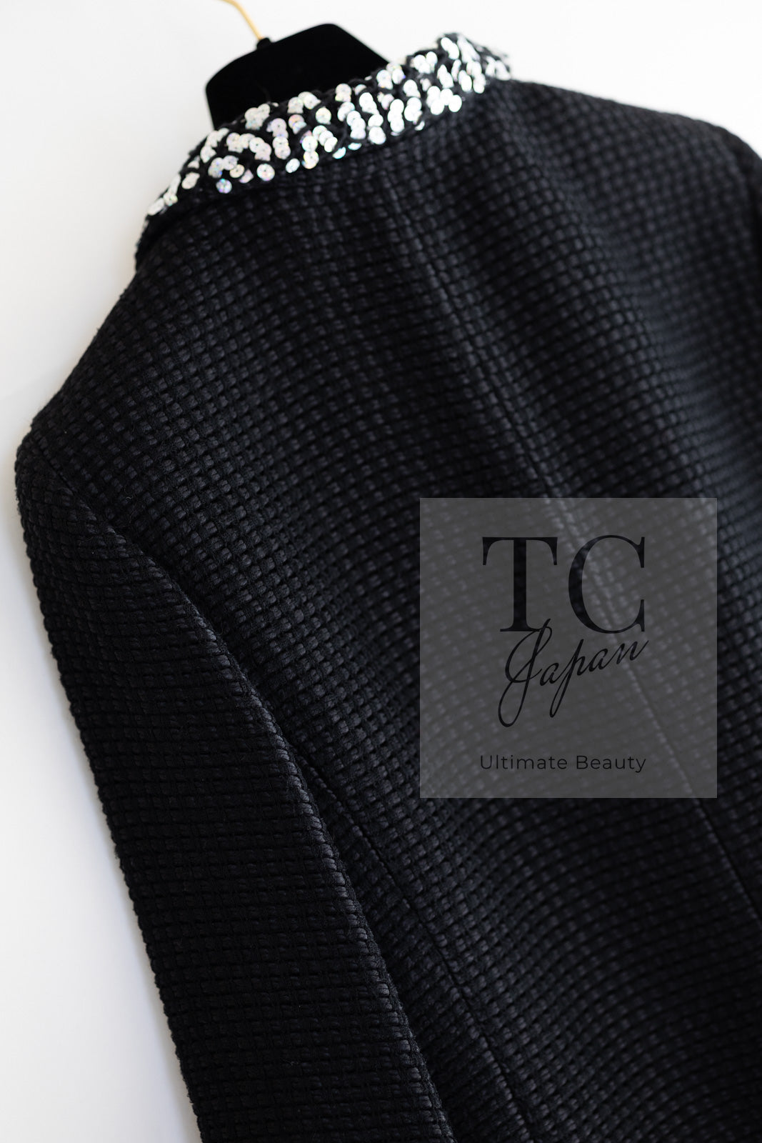 CHANEL 10PF Black Silk Wool Sequin Embellished Trim Tweed Double Jacket 38 シャネル ブラック シルク ウール スパンコール ツイード ダブル ジャケット 即発