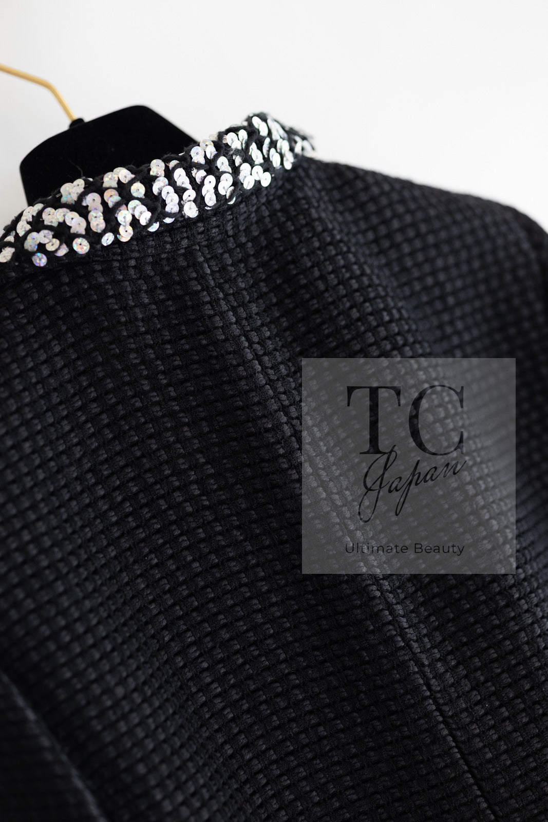 CHANEL 10PF Black Silk Wool Sequin Embellished Trim Tweed Double Jacket 38 シャネル ブラック シルク ウール スパンコール ツイード ダブル ジャケット 即発