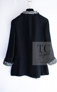 CHANEL 10PF Black Silk Wool Sequin Embellished Trim Tweed Double Jacket 38 シャネル ブラック シルク ウール スパンコール ツイード ダブル ジャケット 即発