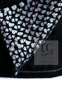 CHANEL 10PF Black Silk Wool Sequin Embellished Trim Tweed Double Jacket 38 シャネル ブラック シルク ウール スパンコール ツイード ダブル ジャケット 即発
