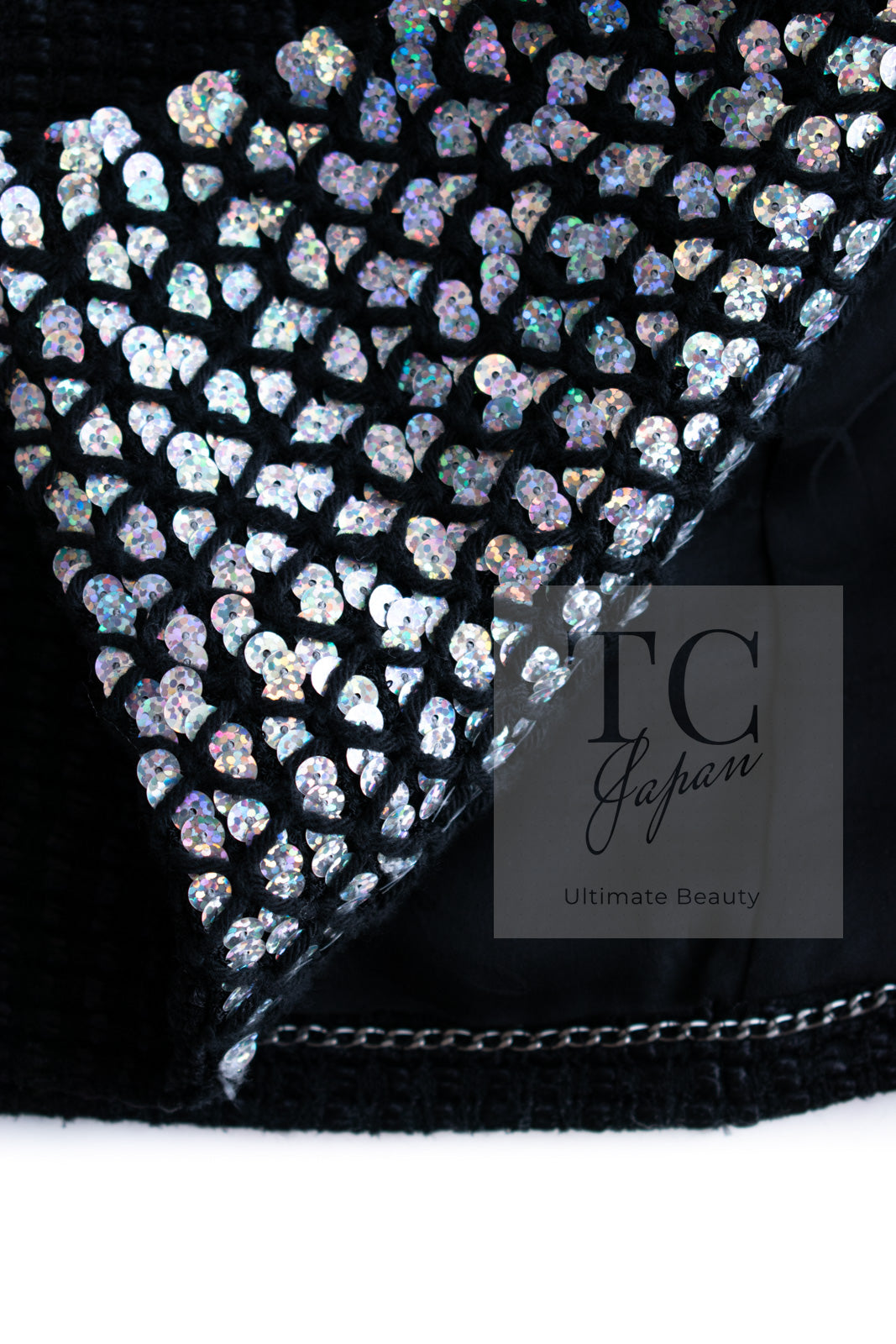 CHANEL 10PF Black Silk Wool Sequin Embellished Trim Tweed Double Jacket 38 シャネル ブラック シルク ウール スパンコール ツイード ダブル ジャケット 即発