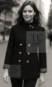 CHANEL 10PF Black Silk Wool Sequin Embellished Trim Tweed Double Jacket 38 シャネル ブラック シルク ウール スパンコール ツイード ダブル ジャケット 即発