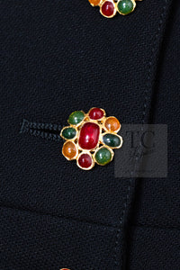 CHANEL 96A Vintage Black Wool Gripoix Jewelry Botton Jacket 34 36 シャネル ヴィンテージ ブラック ウール グリポワ 宝石 ボタン ジャケット 即発