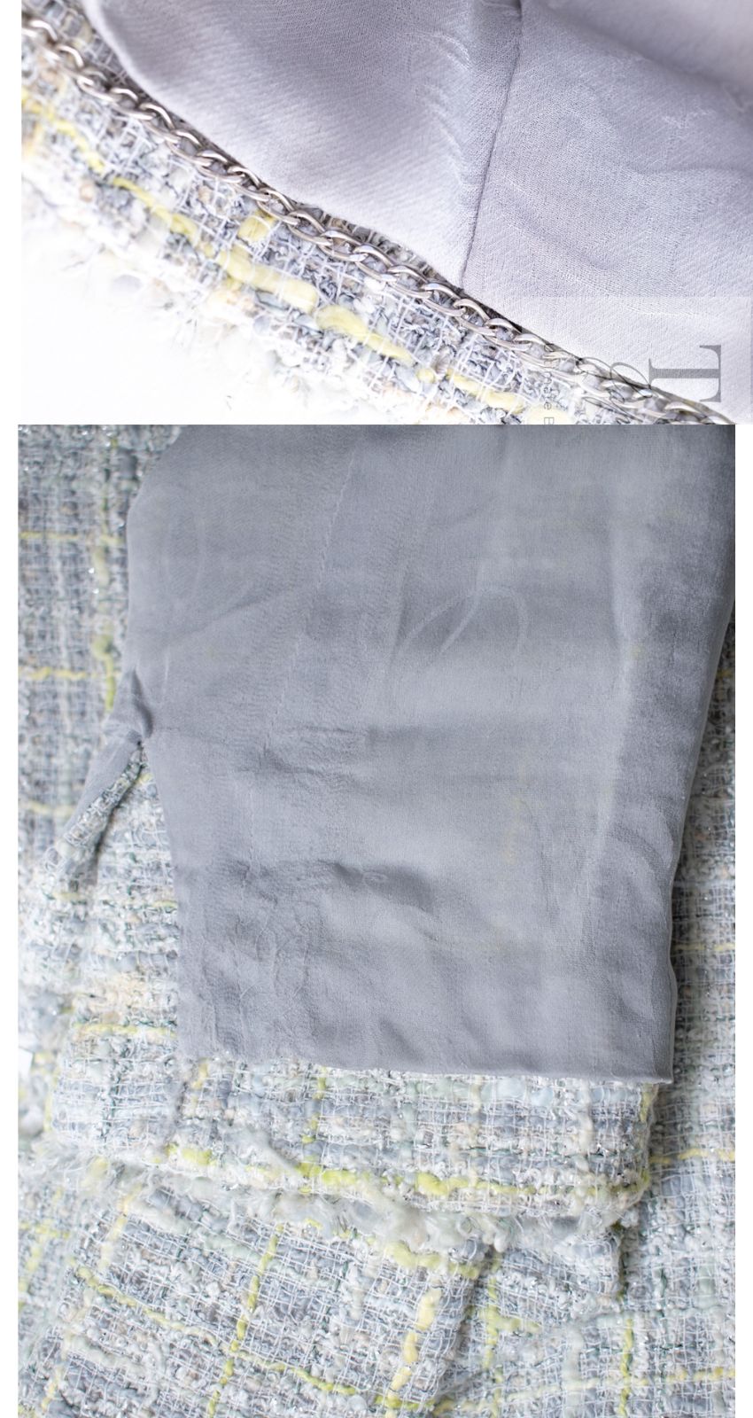 CHANEL 09S Light Gray Mint Cotton Wool Tweed Jacket 36 シャネル ライト グレー ミント コットン ウール ツイード ジャケット 即発