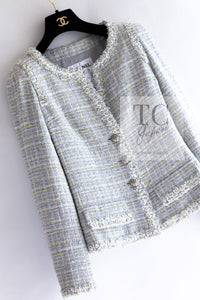 CHANEL 09S Light Gray Mint Cotton Wool Tweed Jacket 36 シャネル ライト グレー ミント コットン ウール ツイード ジャケット 即発