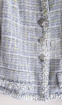 CHANEL 09S Light Gray Mint Cotton Wool Tweed Jacket 36 シャネル ライト グレー ミント コットン ウール ツイード ジャケット 即発