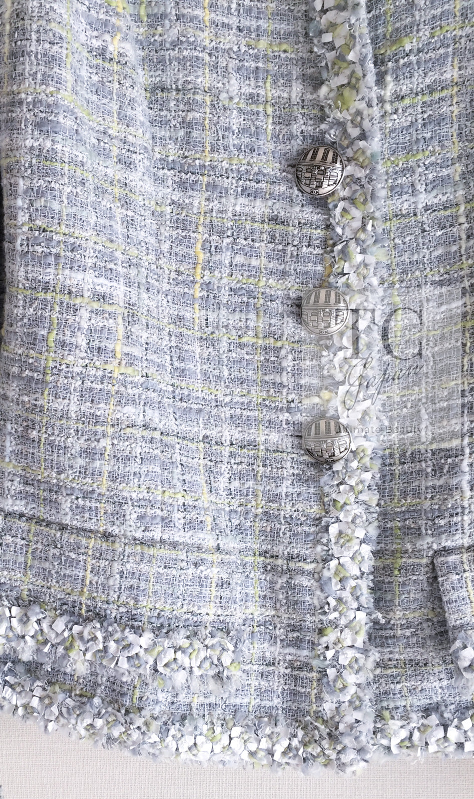 CHANEL 09S Light Gray Mint Cotton Wool Tweed Jacket 36 シャネル ライト グレー ミント コットン ウール ツイード ジャケット 即発