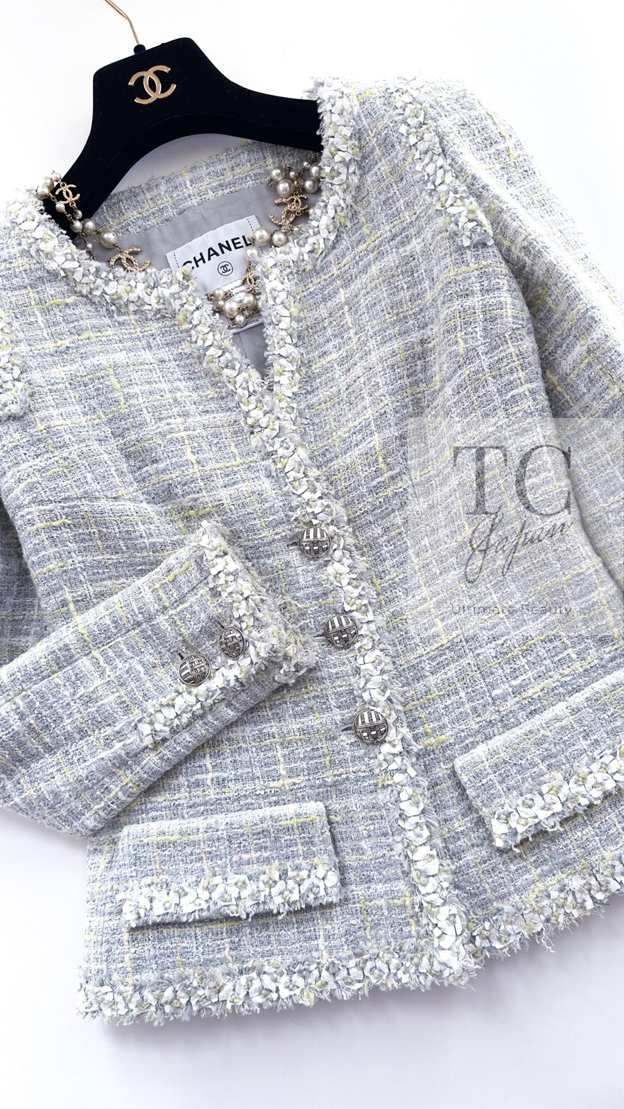 CHANEL 09S Light Gray Mint Cotton Wool Tweed Jacket 36 シャネル ライト グレー ミント コットン ウール ツイード ジャケット 即発