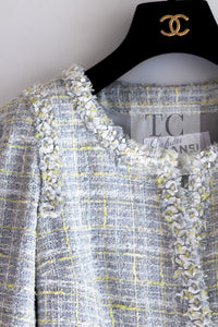 CHANEL 09S Light Gray Mint Cotton Wool Tweed Jacket 36 シャネル ライト グレー ミント コットン ウール ツイード ジャケット 即発