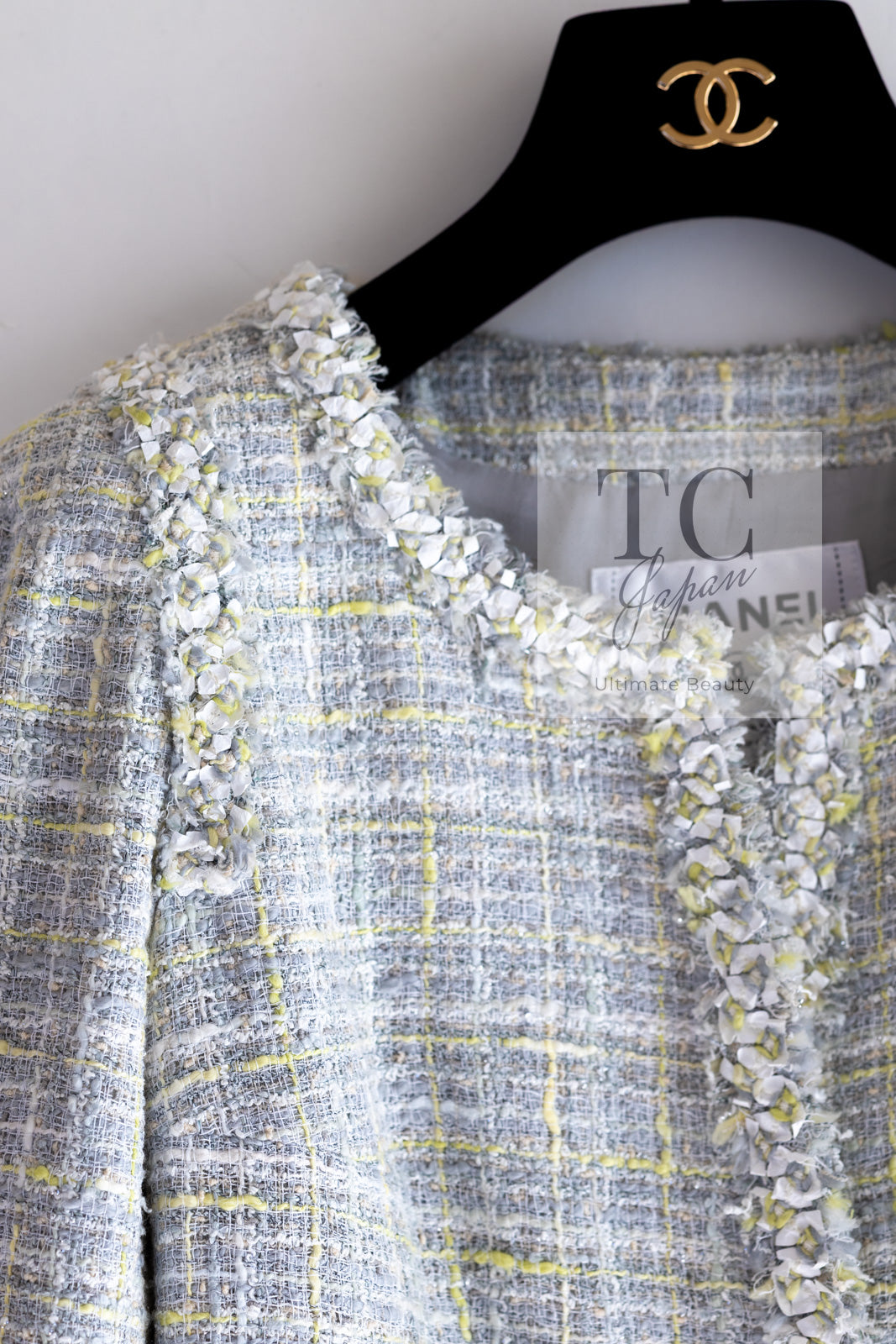CHANEL 09S Light Gray Mint Cotton Wool Tweed Jacket 36 シャネル ライト グレー ミント コットン ウール ツイード ジャケット 即発