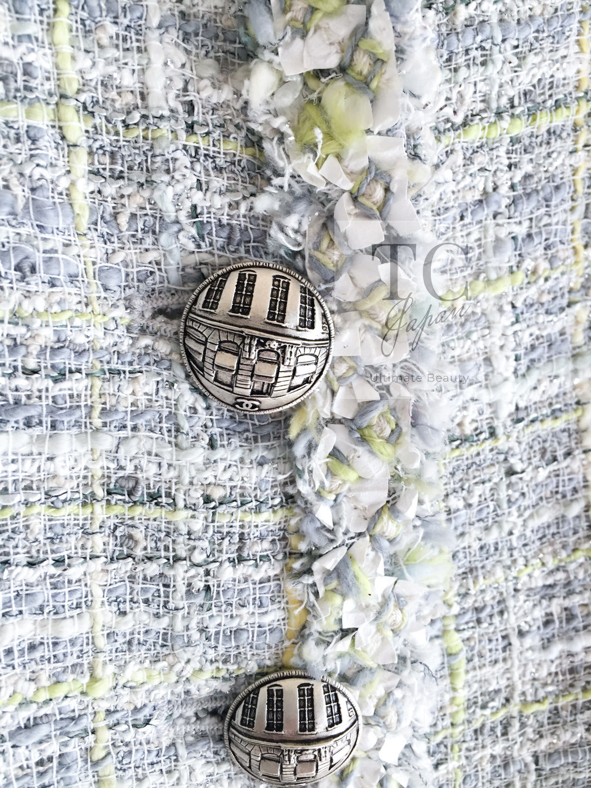 CHANEL 09S Light Gray Mint Cotton Wool Tweed Jacket 36 シャネル ライト グレー ミント コットン ウール ツイード ジャケット 即発