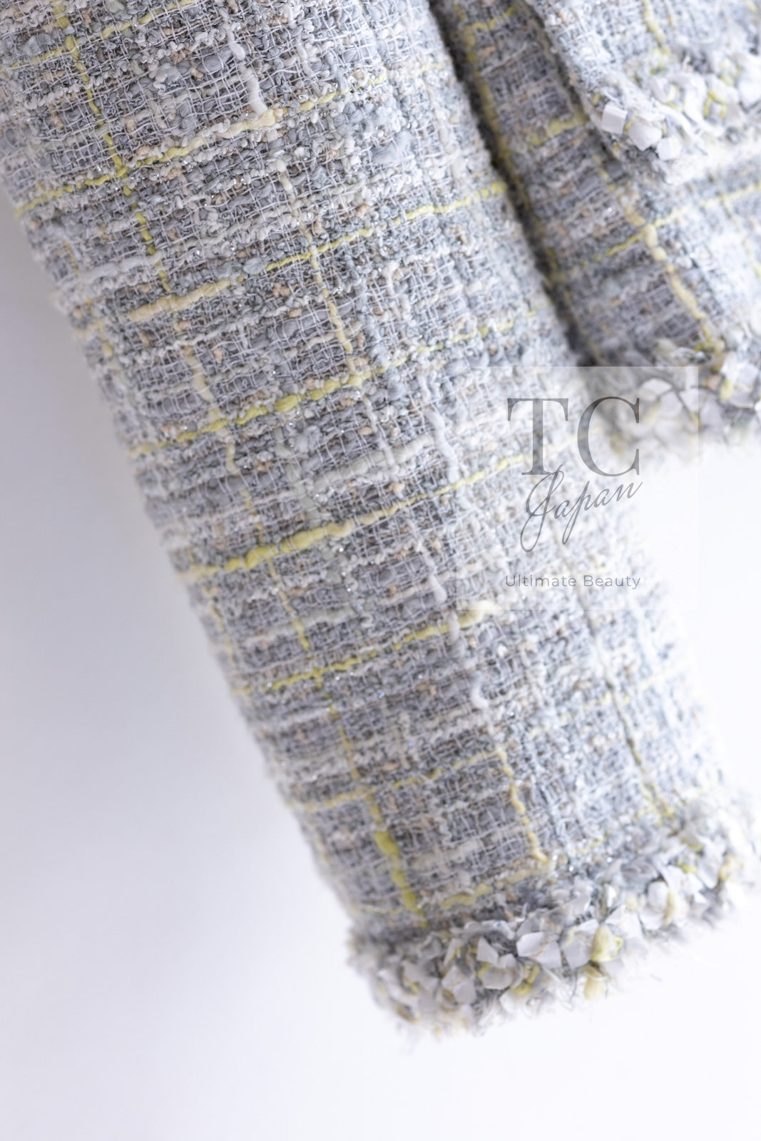 CHANEL 09S Light Gray Mint Cotton Wool Tweed Jacket 36 シャネル ライト グレー ミント コットン ウール ツイード ジャケット 即発