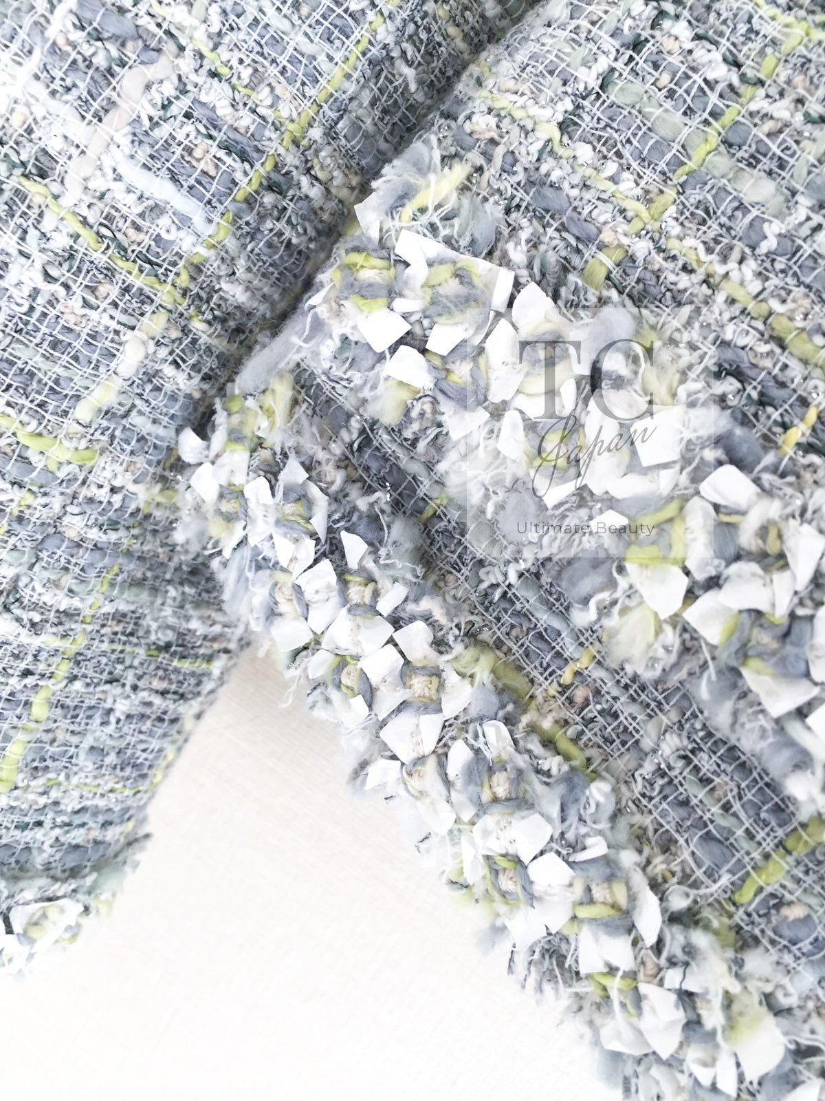 CHANEL 09S Light Gray Mint Cotton Wool Tweed Jacket 36 シャネル ライト グレー ミント コットン ウール ツイード ジャケット 即発