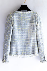 CHANEL 09S Light Gray Mint Cotton Wool Tweed Jacket 36 シャネル ライト グレー ミント コットン ウール ツイード ジャケット 即発