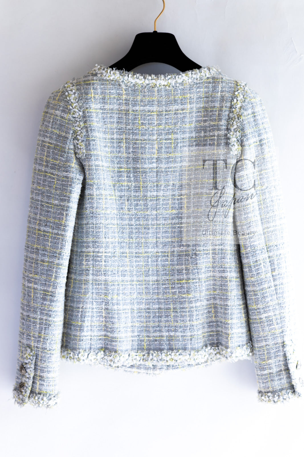 CHANEL 09S Light Gray Mint Cotton Wool Tweed Jacket 36 シャネル ライト グレー ミント コットン ウール ツイード ジャケット 即発