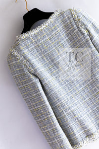 CHANEL 09S Light Gray Mint Cotton Wool Tweed Jacket 36 シャネル ライト グレー ミント コットン ウール ツイード ジャケット 即発