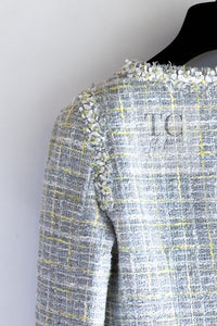 CHANEL 09S Light Gray Mint Cotton Wool Tweed Jacket 36 シャネル ライト グレー ミント コットン ウール ツイード ジャケット 即発