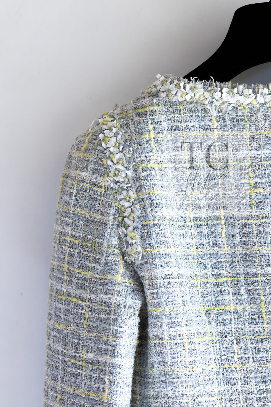 CHANEL 09S Light Gray Mint Cotton Wool Tweed Jacket 36 シャネル ライト グレー ミント コットン ウール ツイード ジャケット 即発