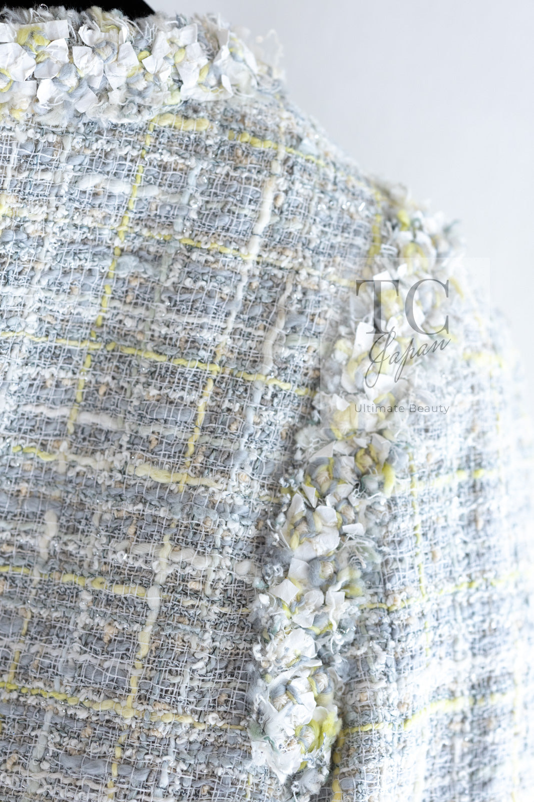 CHANEL 09S Light Gray Mint Cotton Wool Tweed Jacket 36 シャネル ライト グレー ミント コットン ウール ツイード ジャケット 即発