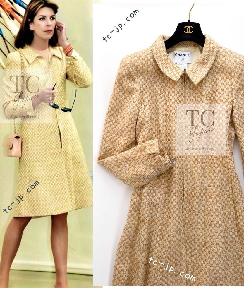 CHANEL 01C Honey Marigold Beige Zipper Cotton Tweed Coat 42 シャネル ハニー マリー ゴールド ベージュコットン ジッパー ツイード コート 即発