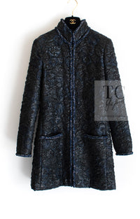 CHANEL 16B Black Navy Metallic Camellia Jacket Coat 34 36 シャネル ブラック ネイビー メタリック カメリア 3D ジャケット コート 即発