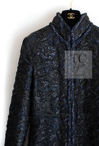 CHANEL 16B Black Navy Metallic Camellia Jacket Coat 34 36 シャネル ブラック ネイビー メタリック カメリア 3D ジャケット コート 即発