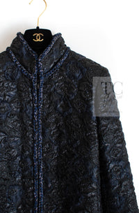 CHANEL 16B Black Navy Metallic Camellia Jacket Coat 34 36 シャネル ブラック ネイビー メタリック カメリア 3D ジャケット コート 即発