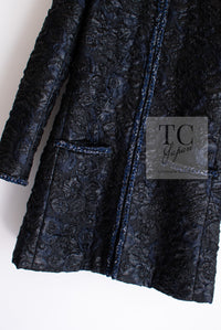 CHANEL 16B Black Navy Metallic Camellia Jacket Coat 34 36 シャネル ブラック ネイビー メタリック カメリア 3D ジャケット コート 即発